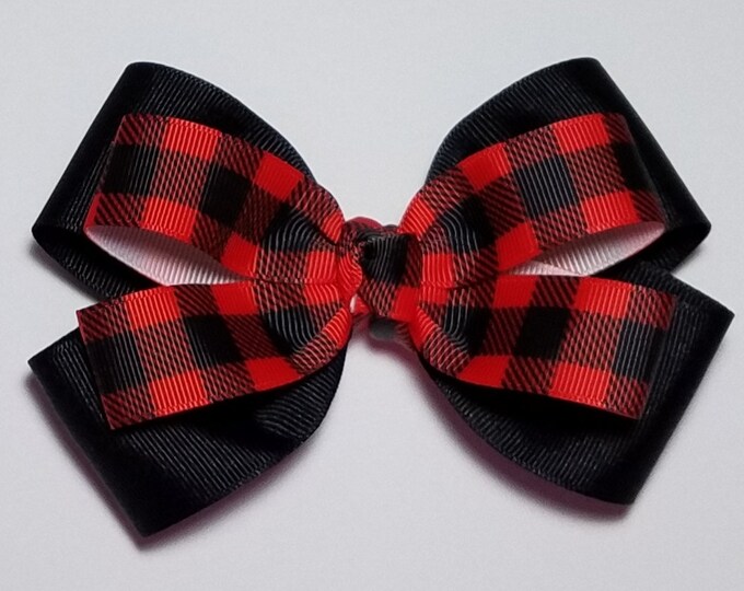 5" Buffalo Plaid Hair Bow *You Choose Solid Bow Color*
