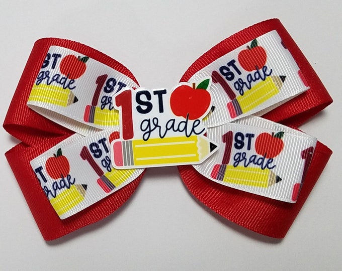 5" 1st Grade Hair Bow *You Choose Solid Bow Color*