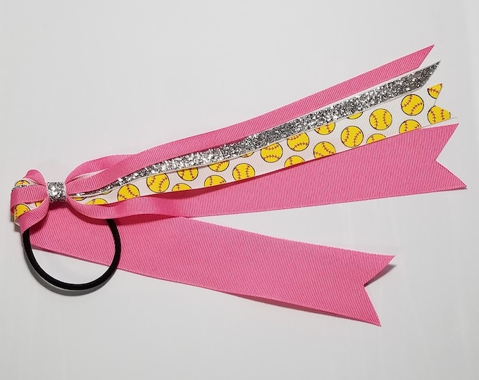 Softball Ponytail Streamer *You Choose Solid Ribbon Color-Glitter Color & Length*