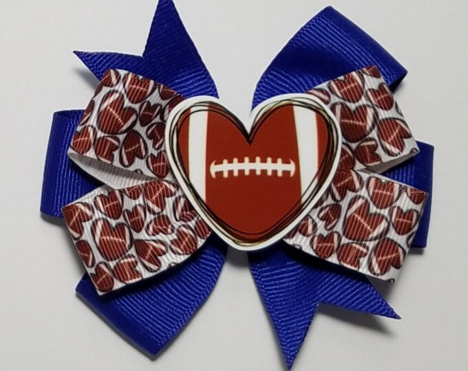 3.5" Football Heart Hair Bow *You Choose Solid Bow Color*