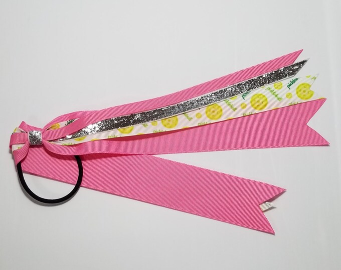 Pickleball Ponytail Streamer *You Choose Solid Ribbon Color- Glitter Color & Length*