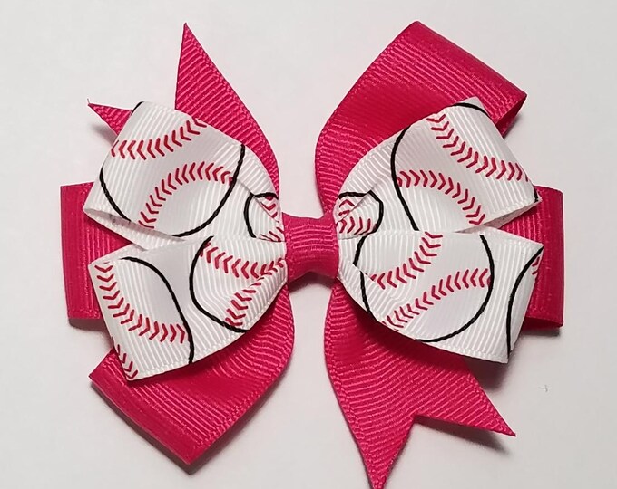 3.5" Baseball Hair Bow *You Choose Solid Bow Color*