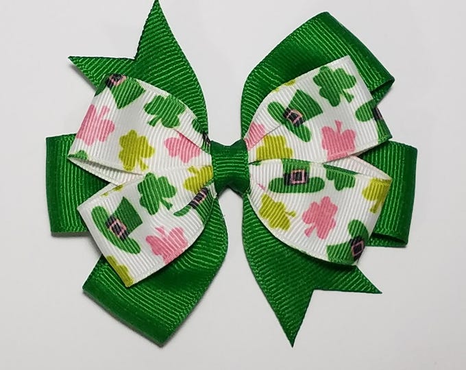 3.5" St. Patrick's Day Hair Bow *You Choose Solid Bow Color*