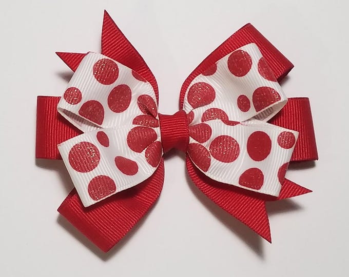 3.5" Red Glitter Polka Dot Hair Bow