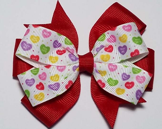 3.5" Conversation Heart Hair Bow *You Choose Solid Bow Color*