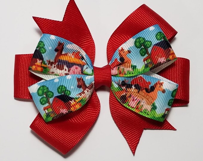 3.5" Farm Animal Hair Bow *You Choose Solid Bow Color*