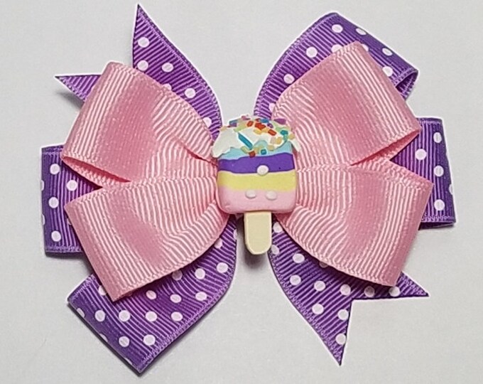 3.5" Ice Cream Sprinkles Hair Bow *You Choose Solid Bow Color*