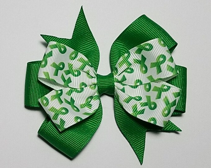 3.5" Green Awareness Ribbon Hair Bow *You Choose Solid Bow Color*