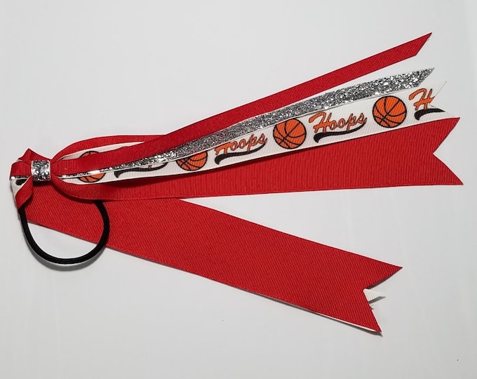 Basketball Hoops Ponytail Streamer *You Choose Solid Ribbon Color- Glitter Color & Length*