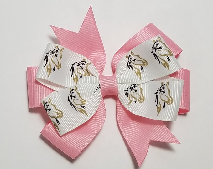 3.5" Horse Print Hair Bow *You Choose Solid Bow Color*