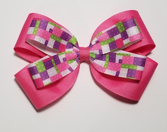 5" Building Blocks Hair Bow *You Choose Solid Bow Color*