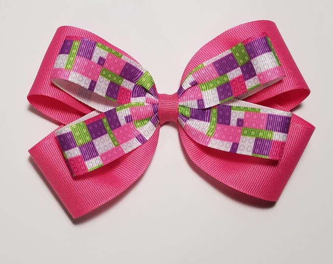 5" Building Blocks Hair Bow *You Choose Solid Bow Color*