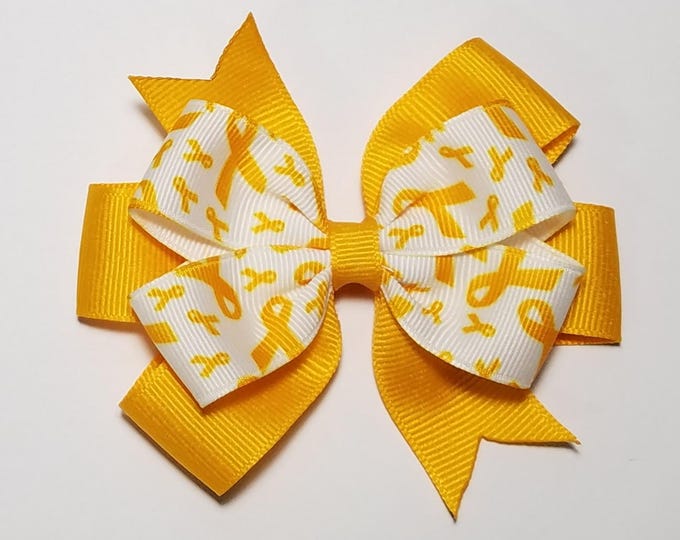3.5"  Yellow Gold Awareness Ribbon Hair Bow *You Choose Solid Bow Color*