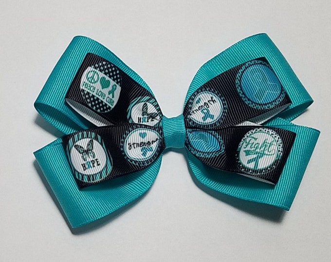 5" Ovarian Cancer Awareness Ribbon Hair Bow *You Choose Solid Bow Color*