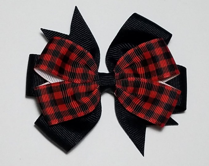 3.5" Buffalo Plaid Hair Bow *You Choose Solid Bow Color*