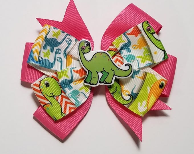3.5" Dinosaur Hair Bow *You Choose Solid Bow Color*