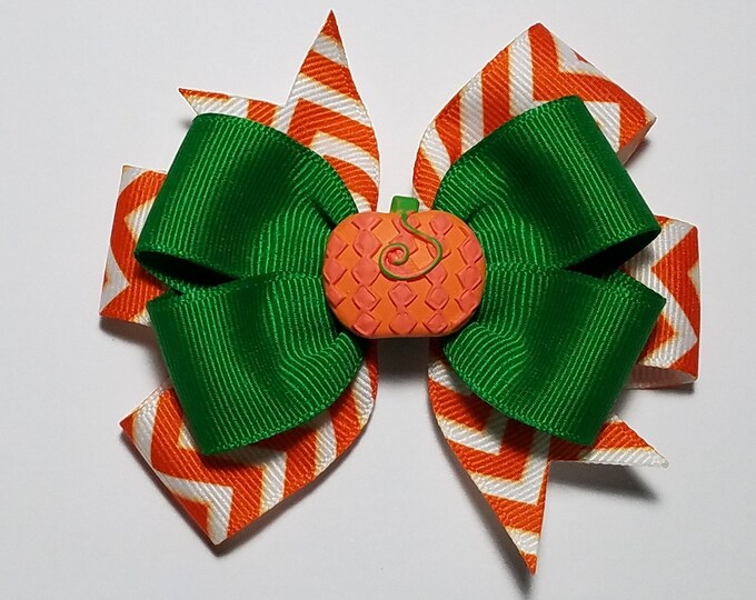 3.5" Pumpkin Hair Bow *You Choose Solid Bow Color*