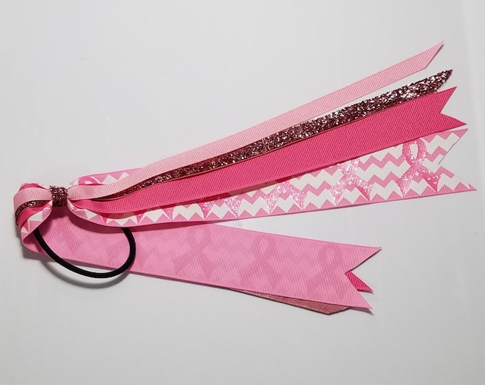 Breast Cancer Pink Awareness Glitter Ponytail Streamer