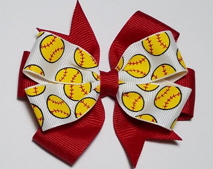 3.5" Softball Hair Bow *You Choose Solid Bow Color*