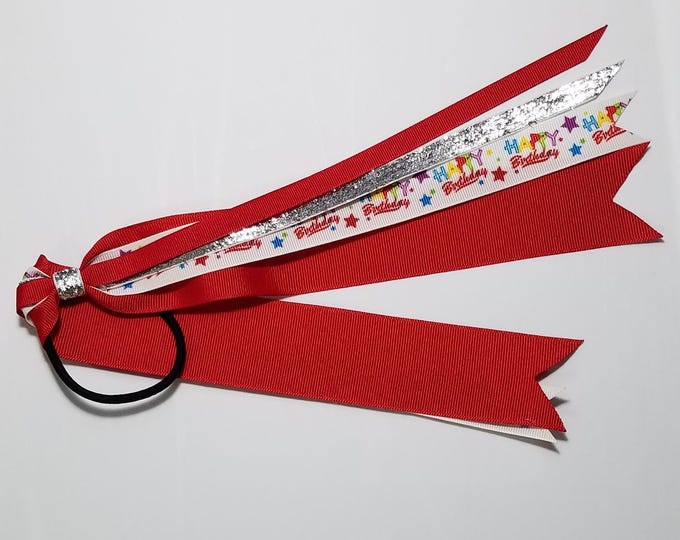 Birthday Girl Ponytail Streamer *You Choose Solid Ribbon Color- Glitter Color & Length*
