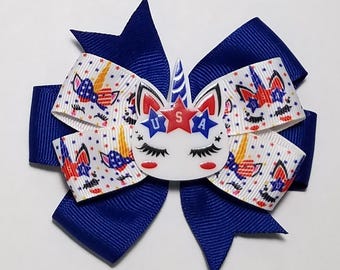 3.5" USA Unicorn Hair Bow *You Choose Solid Bow Color*