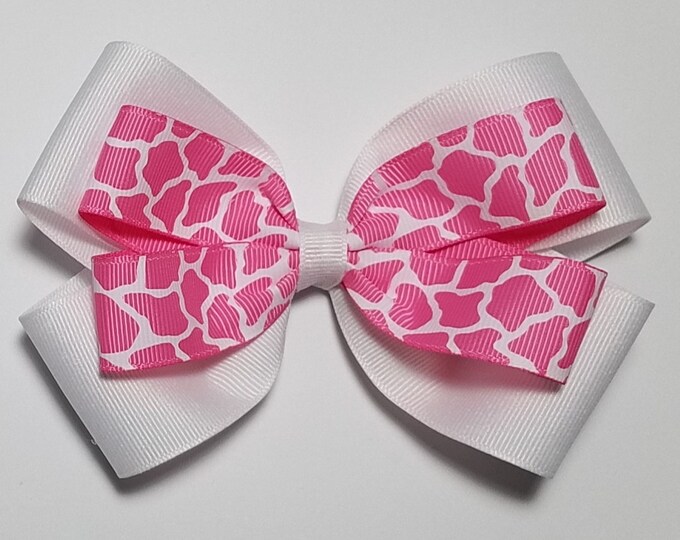 5" Pink Giraffe Hair Bow *You Choose Solid Bow Color*