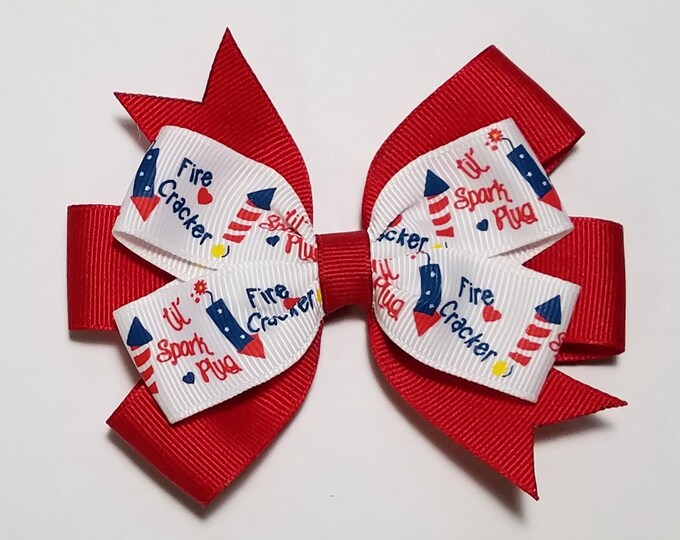 3.5" 4th July Firecracker Hair Bow *You Choose Solid Bow Color*