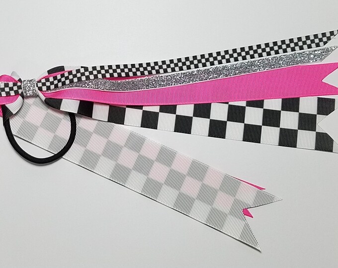 Checkered Flag Racing Ponytail Streamer *You Choose Color & Length*