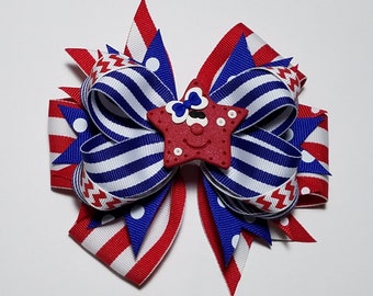 5" Patriotic Red White Blue Star OTT Hair Bow