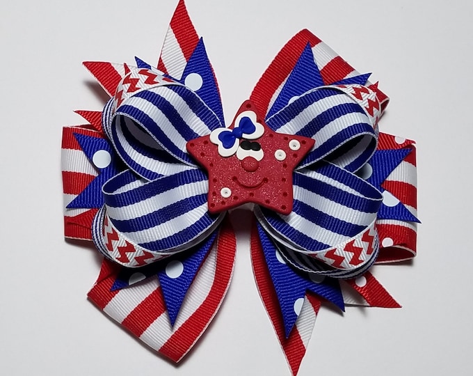5" Patriotic Red White Blue Star OTT Hair Bow *CLEARANCE*