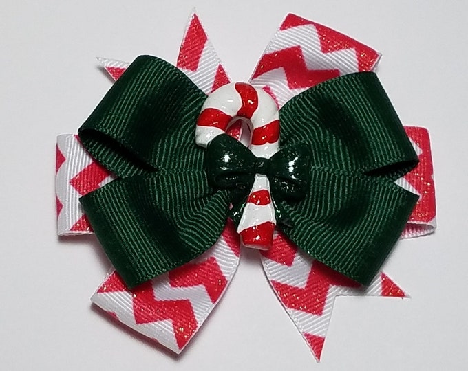 3.5" Candy Cane Glitter Hair Bow *You Choose Solid Bow Color*