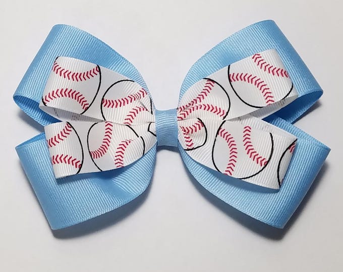 5" Baseball Hair Bow *You Choose Solid Bow Color*
