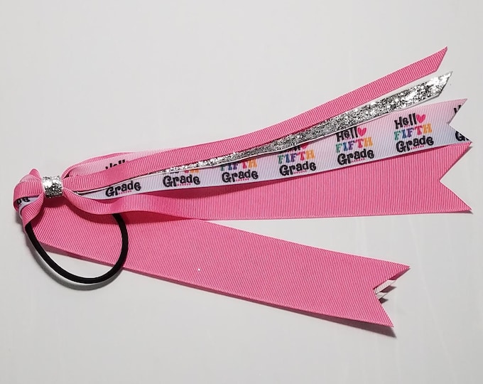 5th Grade Ponytail Streamer *You Choose Solid Ribbon Color- Glitter Color & Length*