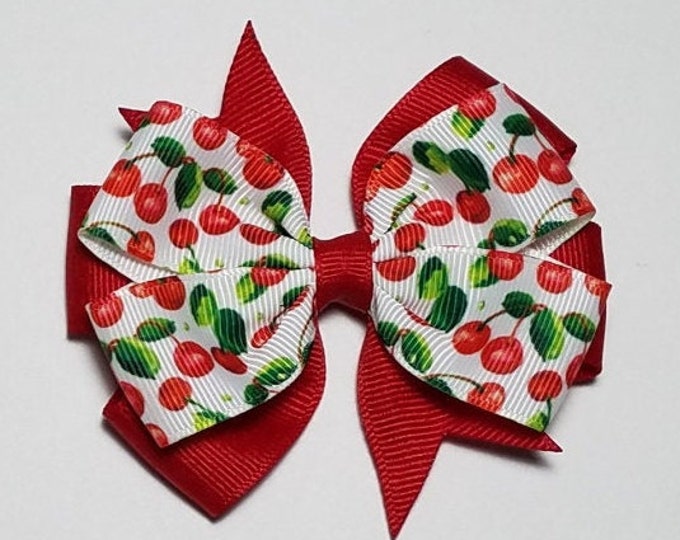 3.5" Cherry Hair Bow *You Choose Solid Bow Color*