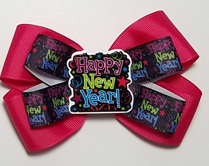 5" Happy New Year Hair Bow *You Choose Solid Bow Color*