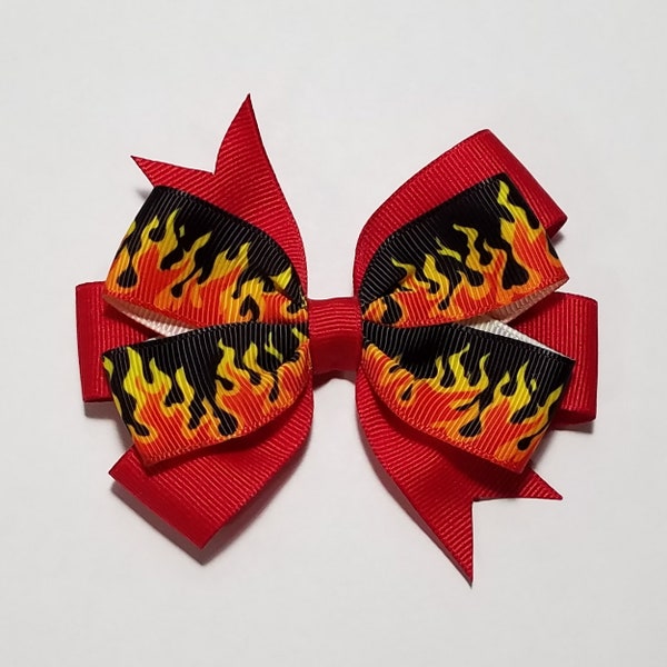 3.5" Fire Flames Hair Bow *You Choose Solid Bow Color*