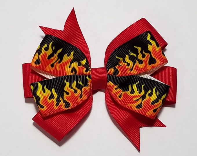 3.5" Fire Flames Hair Bow *You Choose Solid Bow Color*