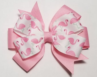 3.5" Flamingo Hair Bow *You Choose Solid Bow Color*