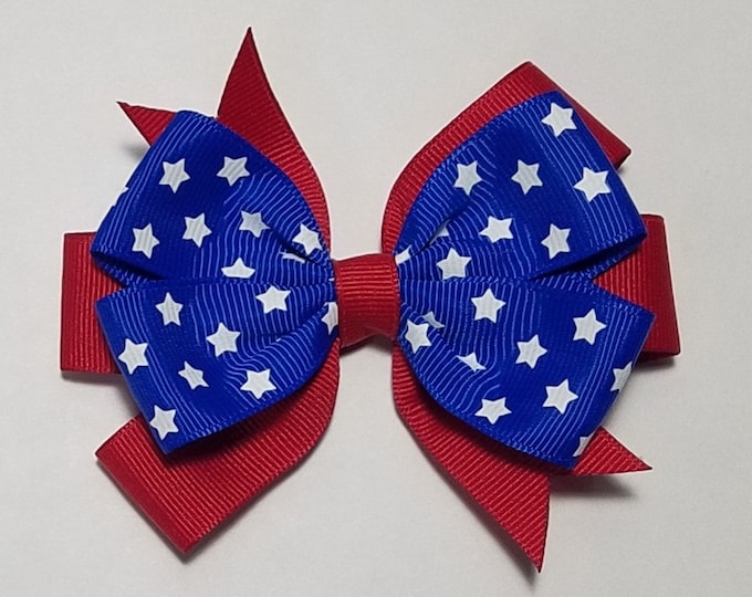 3.5" Patriotic Stars Hair Bow *You Choose Solid Bow Color*