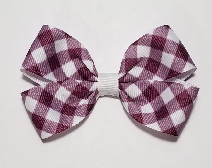 3" Maroon White Gingham Hair Bow
