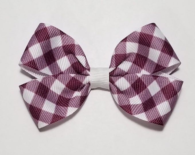 3" Maroon White Gingham Hair Bow