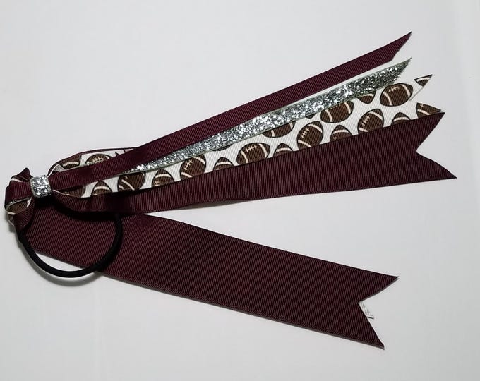 Football Ponytail Streamer *You Choose Solid Ribbon Color- Glitter Color & Length*