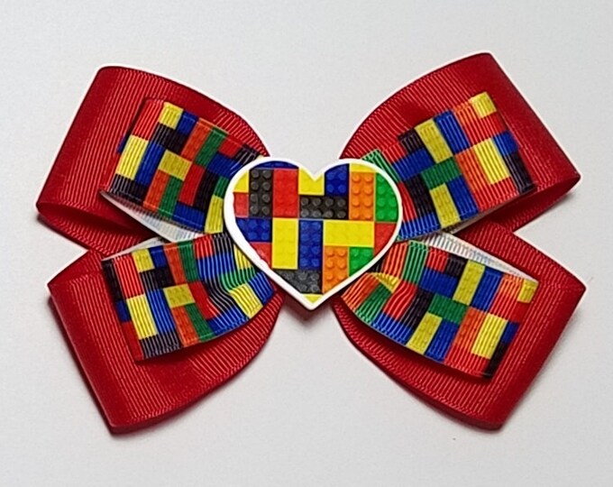 5" Building Block Hair Bow *You Choose Solid Bow Color*