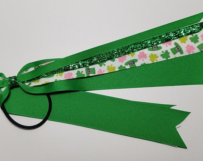 St. Patrick's Day Ponytail Streamer *You Choose Solid Ribbon Color- Glitter Color & Length*