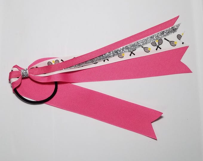 Tennis Ponytail Streamer *You Choose Solid Ribbon Color- Glitter Color & Length*