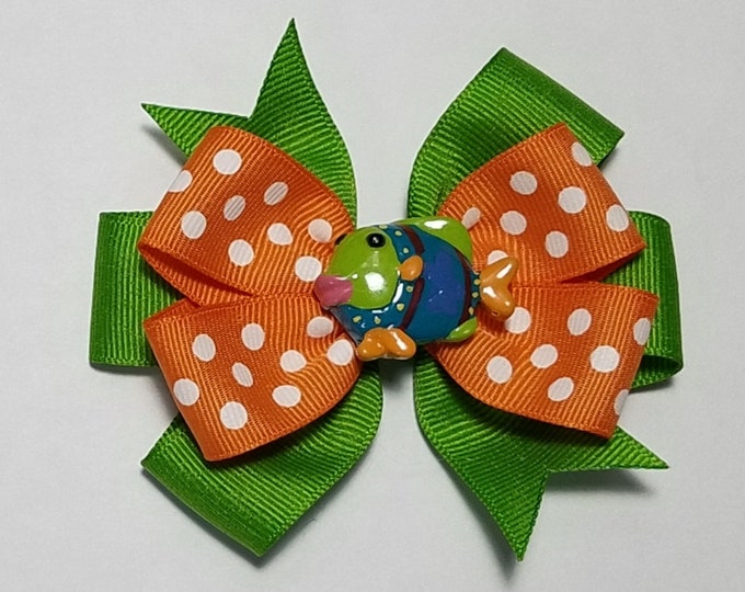 3.5" Fish Polka Dot Hair Bow *You Choose Solid Bow Color*