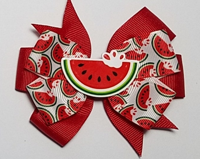 3.5" Watermelon Hair Bow *You Choose Solid Bow Color*