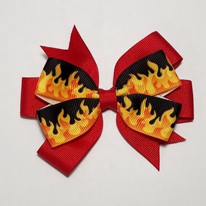 3.5&quot; Fire Flames Hair Bow *You Choose Solid Bow Color*