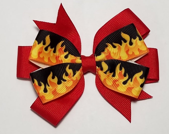 3.5" Fire Flames Hair Bow *You Choose Solid Bow Color*