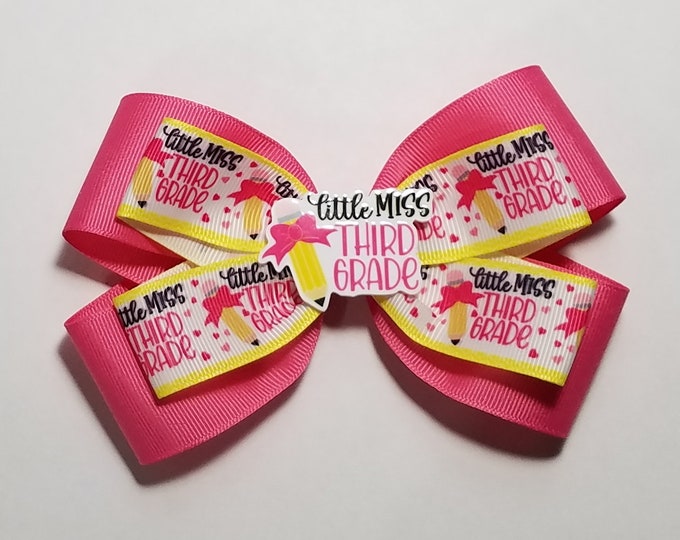 5" 3rd Grade Hair Bow *You Choose Solid Bow Color*